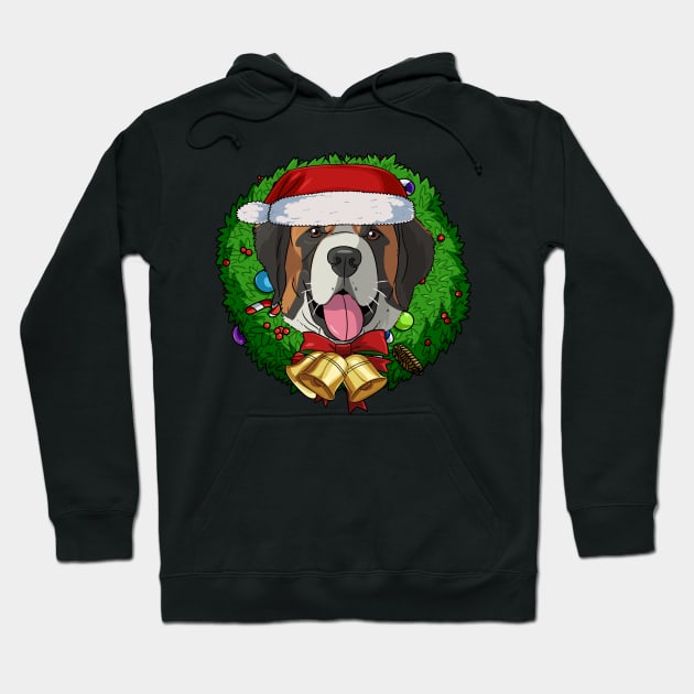 St Bernard Santa Christmas Wreath Hoodie by Noseking